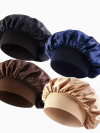 Soft & Cozy Satin Knit Beanie Cap for Sleeping – Elastic Wide Fit Night Cap for Hair Protection & Scalp Care, Lightweight & Breathable, One Size Fits All (Navy Blue, Black, Dark Brown, Light Brown)